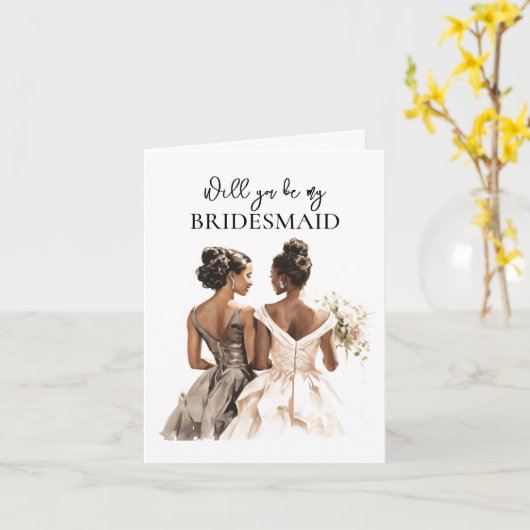 アフリカ系アメリカ人の素敵な女性の花嫁の提案 カード (黄色い花)