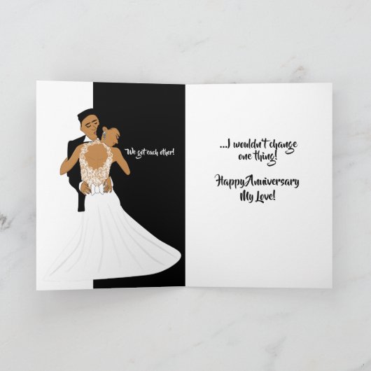 アフリカ系アメリカ人の美しいカップル記念日 サンキューカード (内部)