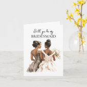 アフリカ系アメリカ人の美しい女性のブライズメイドへのプロポーズカード カード (黄色い花)