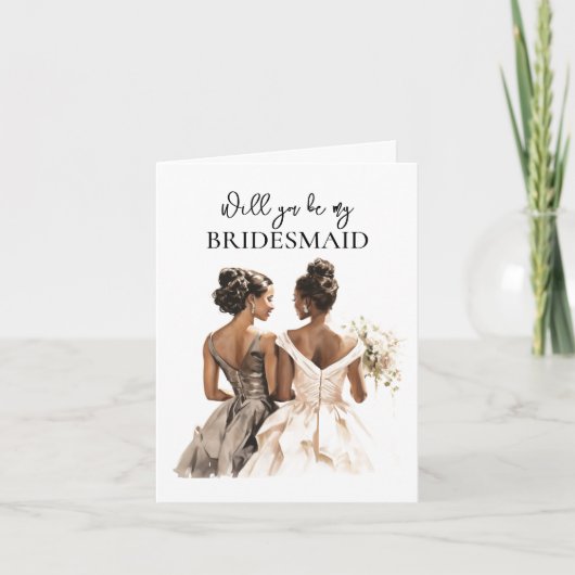 アフリカ系アメリカ人の美しい女性のブライズメイド提案 カード (正面)