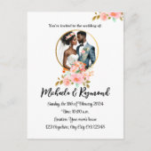 アフリカ系アメリカ人の美しい新婚カップルの結婚式 案内ポストカード (正面)