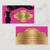 アフリカ系アメリカ人の美容師のピンクの金ゴールドのダマスク織 名刺 (正面/裏面)