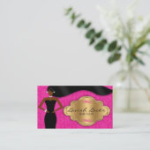 アフリカ系アメリカ人の美容師のピンクの金ゴールドのダマスク織 名刺 (スタンド正面)