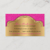 アフリカ系アメリカ人の美容師のピンクの金ゴールドのダマスク織 名刺 (裏面)