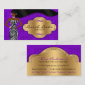 アフリカ系アメリカ人の美容師の紫色の金ゴールドのシマウマ 名刺 (正面/裏面)