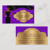 アフリカ系アメリカ人の美容師の紫色の金ゴールドのダマスク織 名刺 (正面/裏面)
