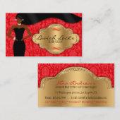 アフリカ系アメリカ人の美容師の赤い金ゴールドのダマスク織 名刺 (正面/裏面)