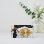 アフリカ系アメリカ人の美容師の銀の金ゴールドのダマスク織 名刺 (スタンド正面)