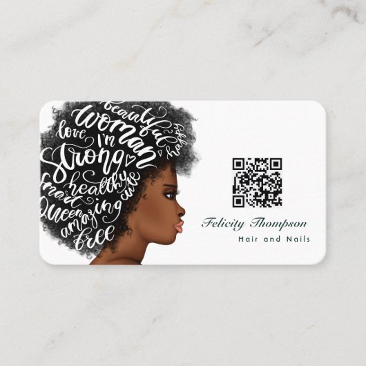 アフリカ系アメリカ人の美容師QRコードの名刺 名刺 (正面)