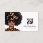 アフリカ系アメリカ人の美容師QRコードの名刺 名刺 (正面)