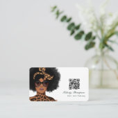 アフリカ系アメリカ人の美容師QRコードの名刺 名刺 (スタンド正面)