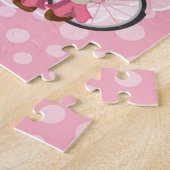 アフリカ系アメリカ人の自転車ガール – ピンクホワイト ジグソーパズル (側面)