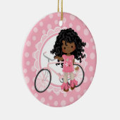 アフリカ系アメリカ人の自転車ガール – ピンクホワイト セラミックオーナメント (右)