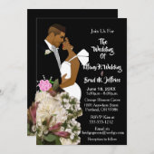 アフリカ系アメリカ人の花嫁と新郎の白い結婚式 招待状 (正面/裏面)