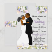 アフリカ系アメリカ人の花嫁と花婿のフラワーウェディング招待状 招待状 (正面/裏面)