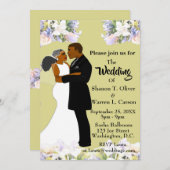 アフリカ系アメリカ人の花嫁と花婿のフラワーウェディング 招待状 (正面/裏面)