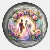 アフリカ系アメリカ人の花嫁と花婿の月夜の結婚式 ラウンドシール (正面)