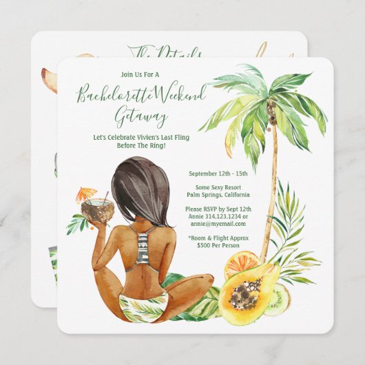 アフリカ系アメリカ人の花嫁のバチェロレッテビーチウィークエンド 招待状 (正面/裏面)
