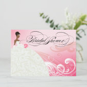 アフリカ系アメリカ人の花嫁のブライダルシャワー|の明るいピンク 招待状 (スタンド正面)