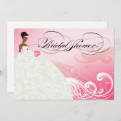 アフリカ系アメリカ人の花嫁のブライダルシャワー|の明るいピンク 招待状 (正面/裏面)