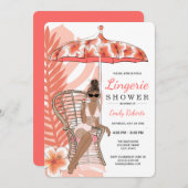 アフリカ系アメリカ人の花嫁のランジェリーシャワー 招待状 (正面/裏面)