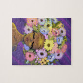 アフリカ系アメリカ人の花白熱［赤熱］光を放つ付き女性 ジグソーパズル (横)