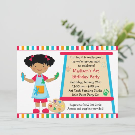 アフリカ系アメリカ人の芸術のペンキのパーティーの誕生日 招待状 (スタンド正面)