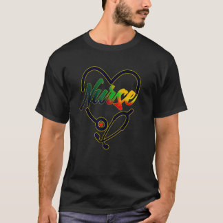アフリカ系アメリカ人の誇り ステスコープを持つ看護師 Tシャツ