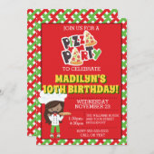 アフリカ系アメリカ人の誕生日ガール ピザパーティー 招待状 (正面/裏面)