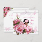 アフリカ系アメリカ人の赤ちゃんの女の子のシャワー　蝶　ピンク 招待状 (正面/裏面)