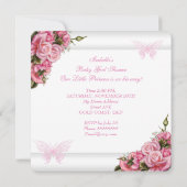 アフリカ系アメリカ人の赤ちゃんの女の子のシャワー　蝶　ピンク 招待状 (裏面)