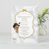 アフリカ系アメリカ人の赤ちゃんの女の子の洗礼の金の十字架 招待状 (スタンド正面)