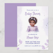 アフリカ系アメリカ人の赤ちゃんの女の子の紫のお祝い 招待状 (正面/裏面)