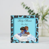 アフリカ系アメリカ人の赤ちゃんシャワーボーイ・アニマルベア 招待状 (スタンド正面)