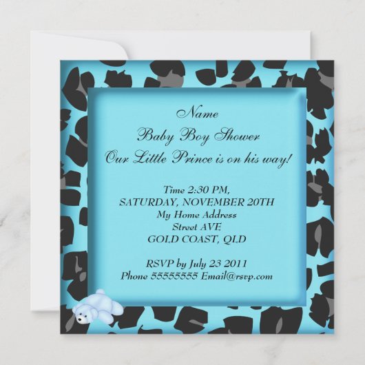 アフリカ系アメリカ人の赤ちゃんシャワーボーイ・アニマルベア 招待状 (裏面)