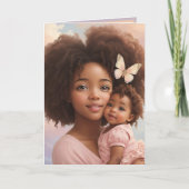 アフリカ系アメリカ人の赤ちゃん女の子とママの淡い色合いのデザイン カード (正面)