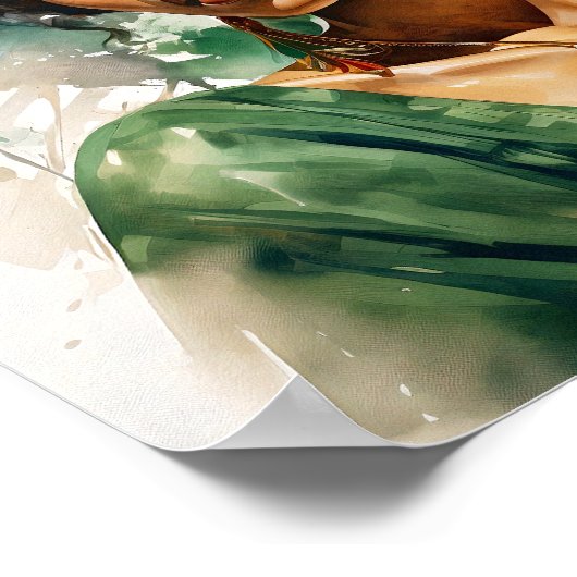 アフリカ系アメリカ人の赤と緑絵画の女性 ポスター (角)