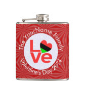 アフリカ系アメリカ人の赤文字LOVEフラグのパーソナライズ フラスク (正面)