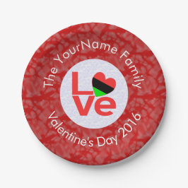 アフリカ系アメリカ人の赤文字LOVEフラグのパーソナライズ ペーパープレート