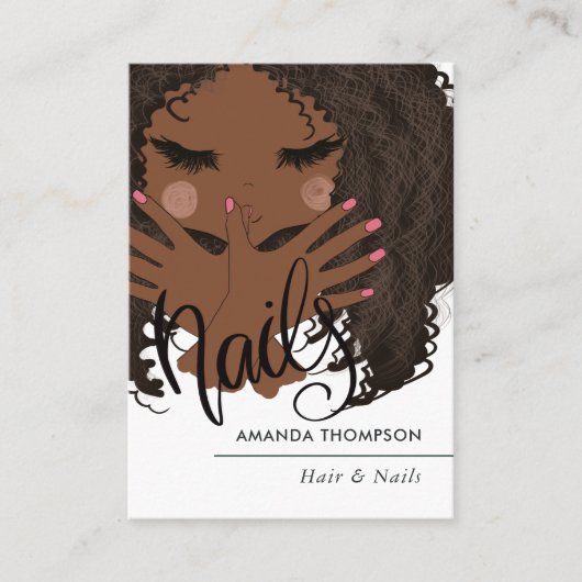 アフリカ系アメリカ人の髪と爪、 ネイル美しいサロン 名刺 (正面)