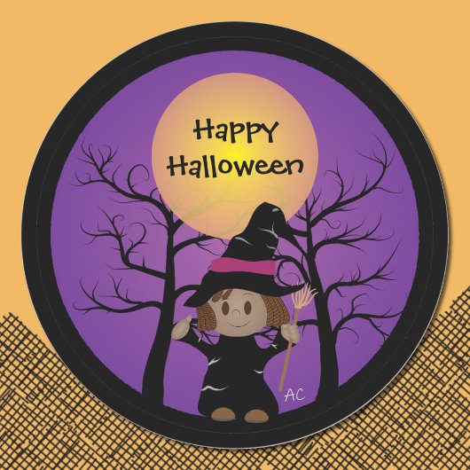 アフリカ系アメリカ人の魔女 ハロウィンステッカー ラウンドシール