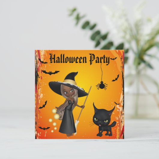 アフリカ系アメリカ人の魔法使い及び猫のハローウィンパーティ 招待状 (スタンド正面)