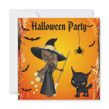アフリカ系アメリカ人の魔法使い及び猫のハローウィンパーティ