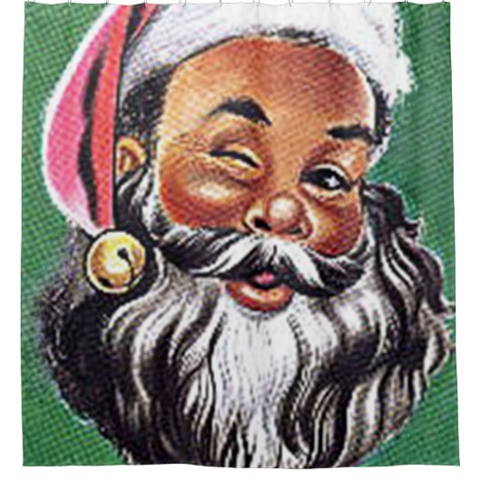 アフリカ系アメリカ人の黒いサンタクロースのクリスマス シャワーカーテン (正面)