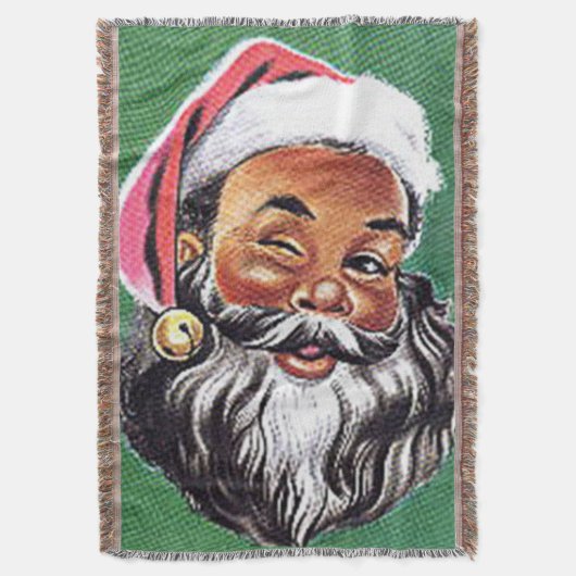 アフリカ系アメリカ人の黒いサンタクロースのクリスマス スローブランケット (正面縦)