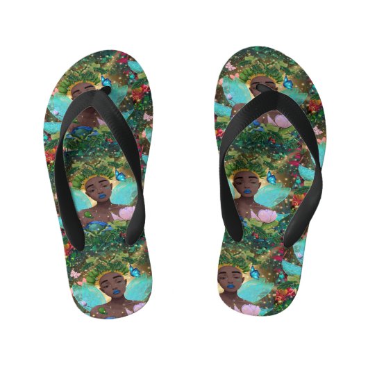 アフリカ系アメリカ人の黒い妖精の魔法の物語 キッズビーチサンダル (フットベッド)
