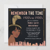 アフリカ系アメリカ人の1920年代スタイルの誕生日招待状 招待状 (正面)