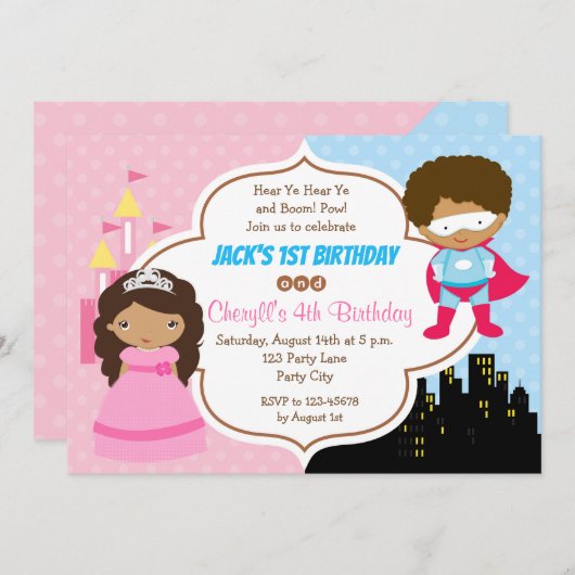 アフリカ系アメリカ人は共同誕生日の招待状を結び付けます 招待状 (正面/裏面)