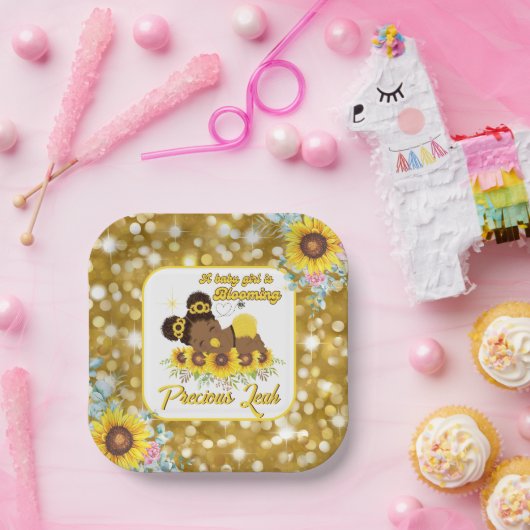 アフリカ系アメリカ人ひまわり赤ちゃんシャワー女の子 ペーパープレート (パーティー)