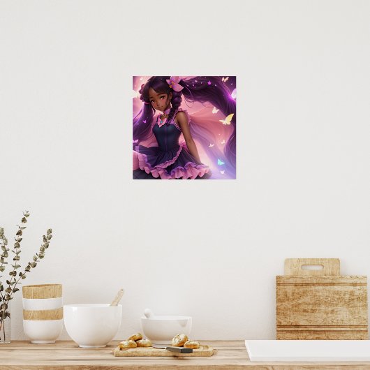 アフリカ系アメリカ人アニメガールアニメコア美学 ポスター (キッチン)